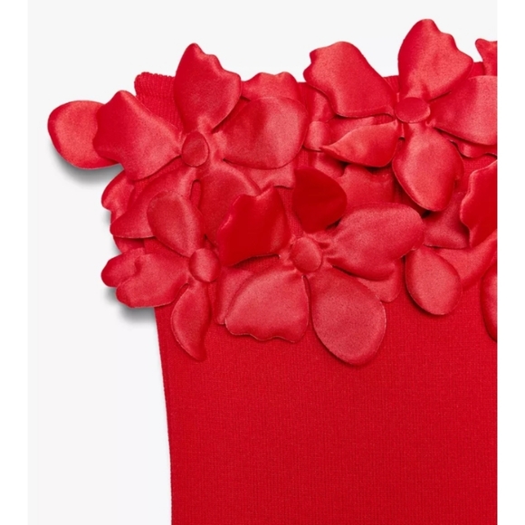 Zara  Floral Knit Elegant Red Strapless Dress Sz-L - Picture 8 of 10